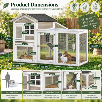 Additional view of PawHut 2-Level Rabbit Hutch – Wooden Outdoor Cage with Ramp, Run & Sliding Tray | Grey