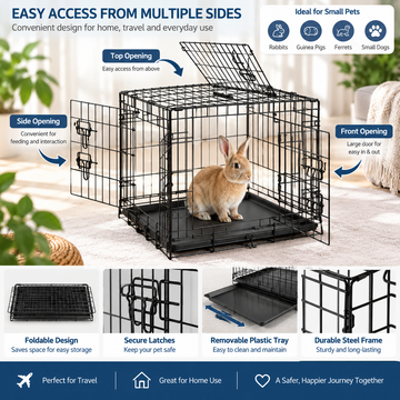 Additional view of Foldable Pet Cage 60x44x49cm | Portable Travel Crate with Double Lock for Rabbits, Hamsters & Small Animals