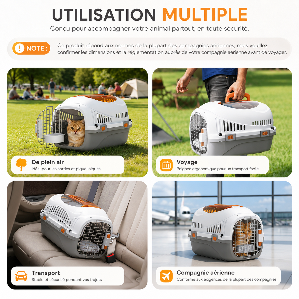 PawHut Cat & Small Dog Transport Crate – Steel Door, Food Bowl Included