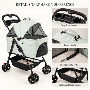 Pet Stroller with Adjustable Canopy & Storage Basket