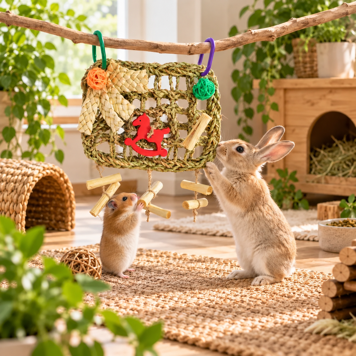 Natural Seagrass Hanging Chew Net – Foraging & Dental Toy for Rabbits, Guinea Pigs, Chinchillas & Hamsters