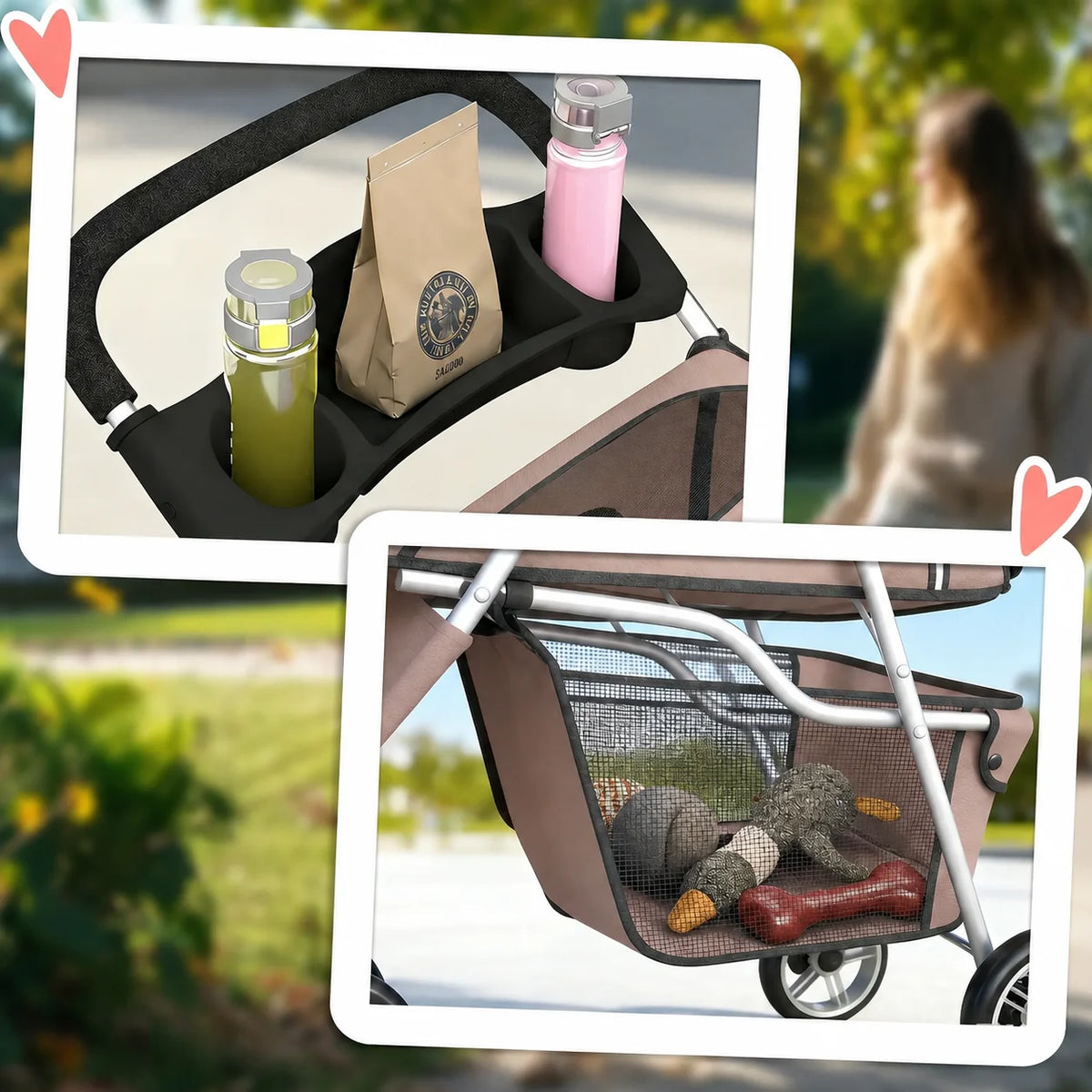 Premium Foldable Pet Stroller – Adjustable Canopy, Rear Brake & Storage Basket