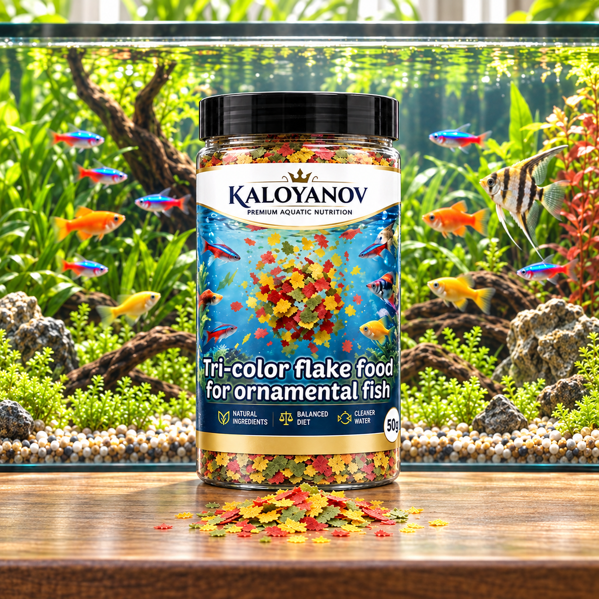 3-Color Flakes Fish Food for Tropical Fish & Goldfish