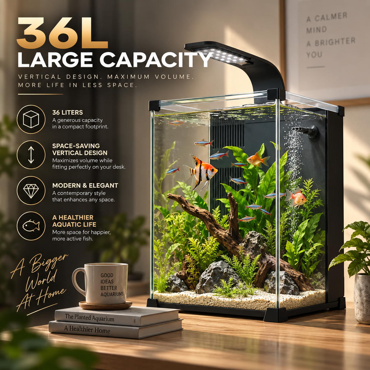 PawHut 36L Tempered Glass Aquarium Kit | Nano Tank with Filter, 5W Pump & LED Light