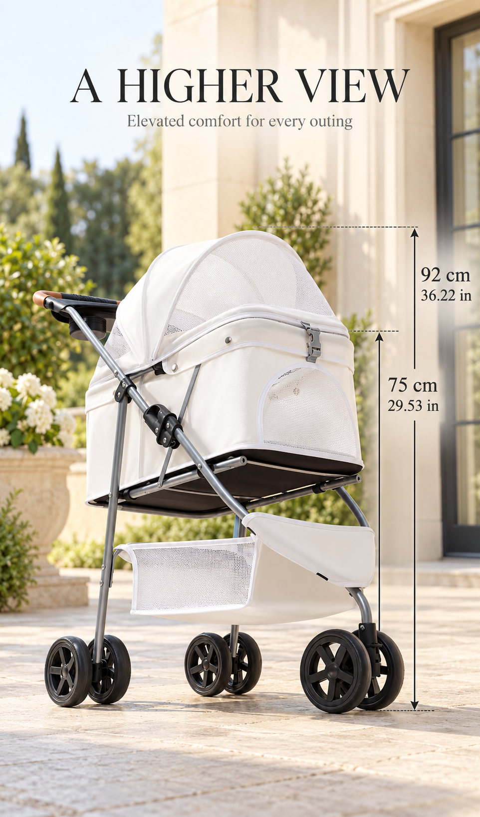 3-Wheel Pet Stroller with Detachable Basket