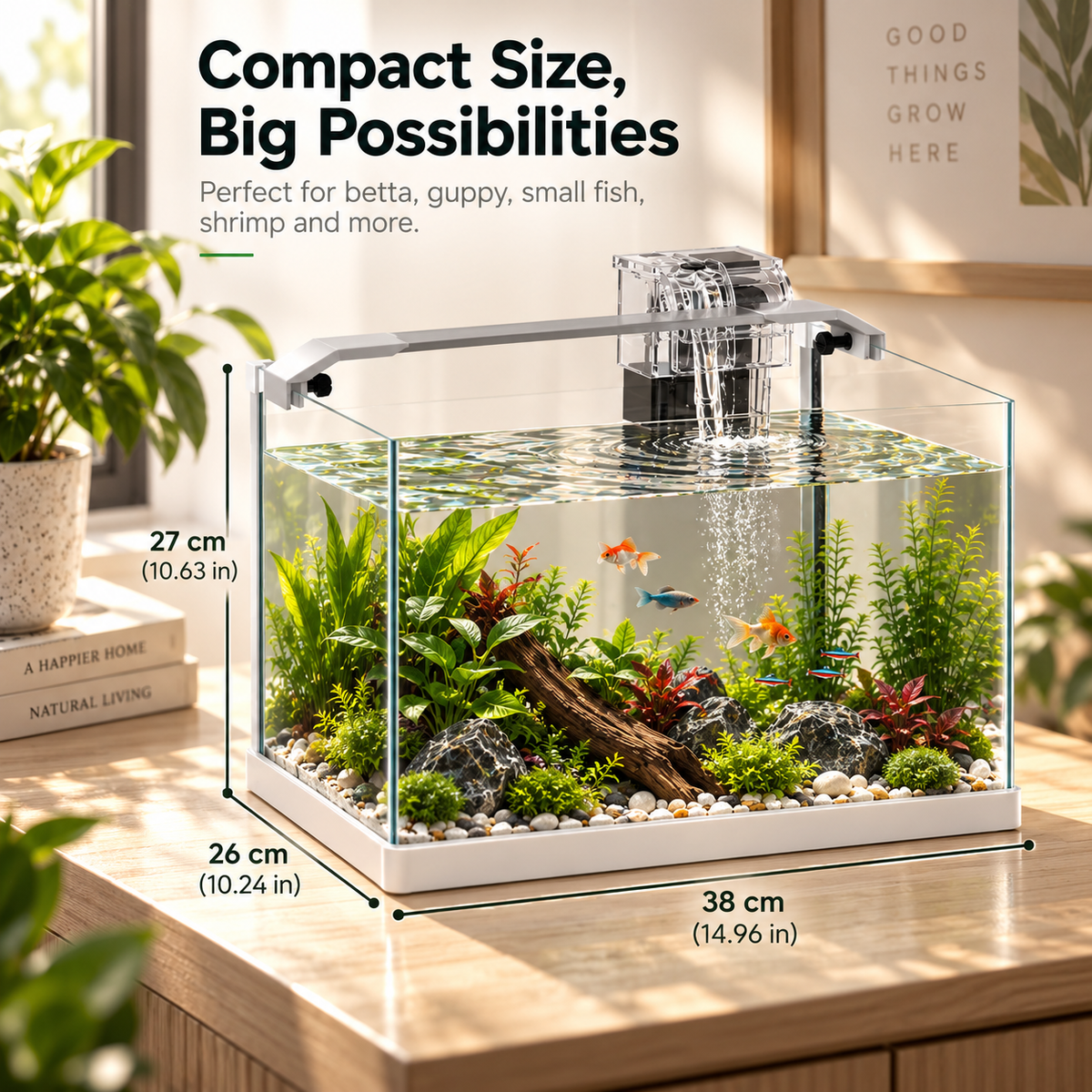 PawHut 20L Glass Aquarium Kit | LED Light, Filter & Pump Included – 38×26×27 cm