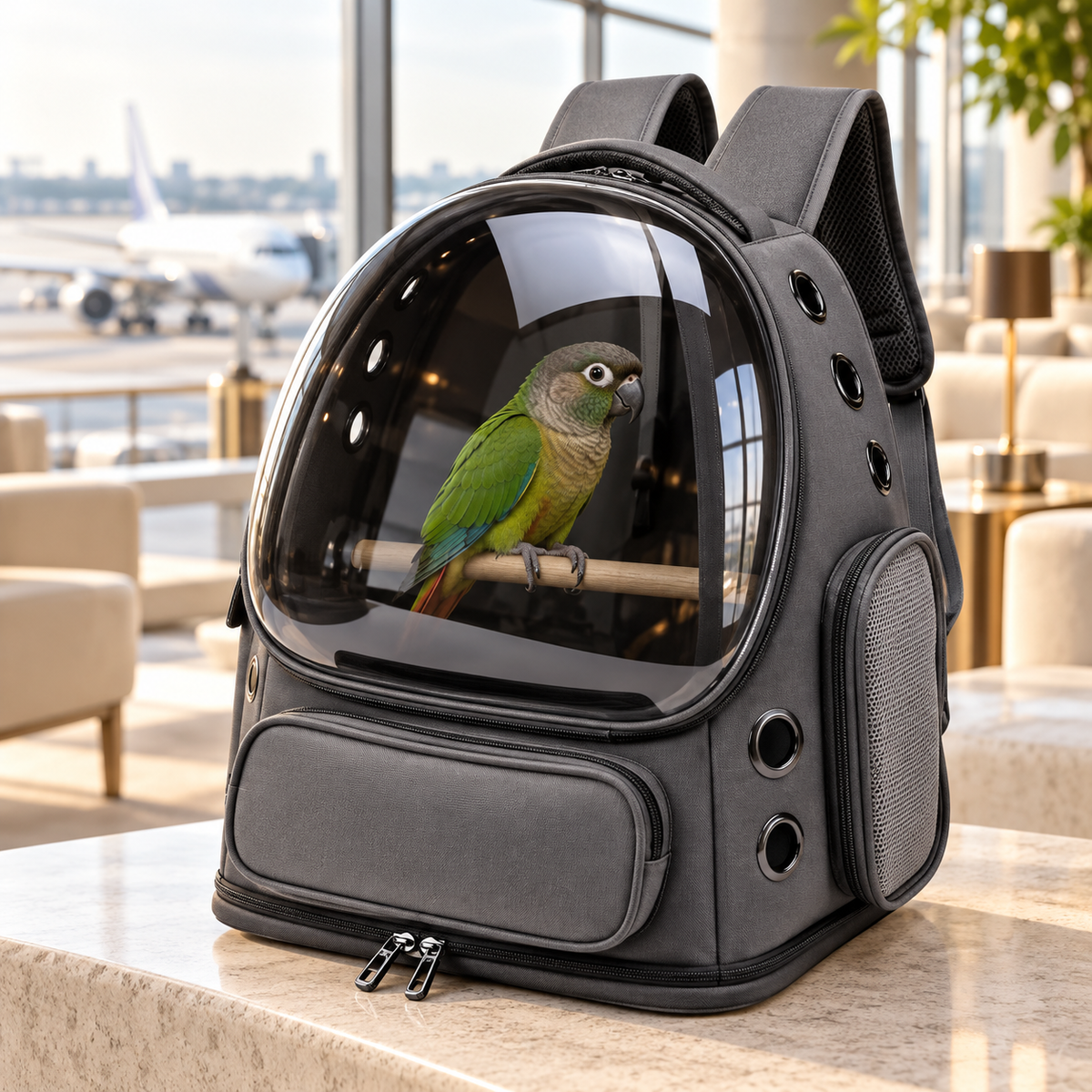 Ventilated Bird Carrier Backpack with Clear Viewing Window