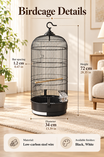 Round Dome-Top Bird Cage with Hanging Hook