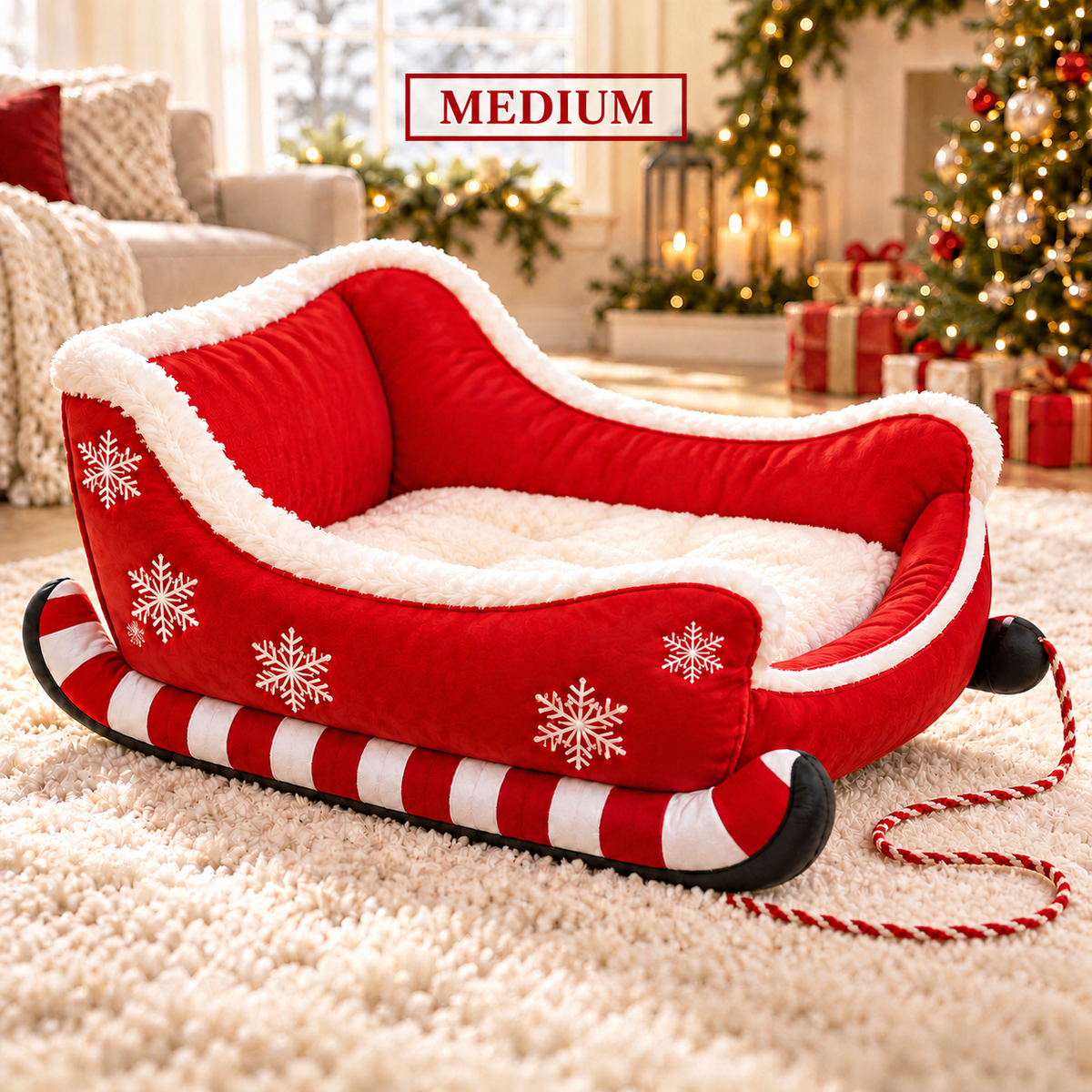 Christmas Sleigh Pet Bed for Cats & Small Dogs