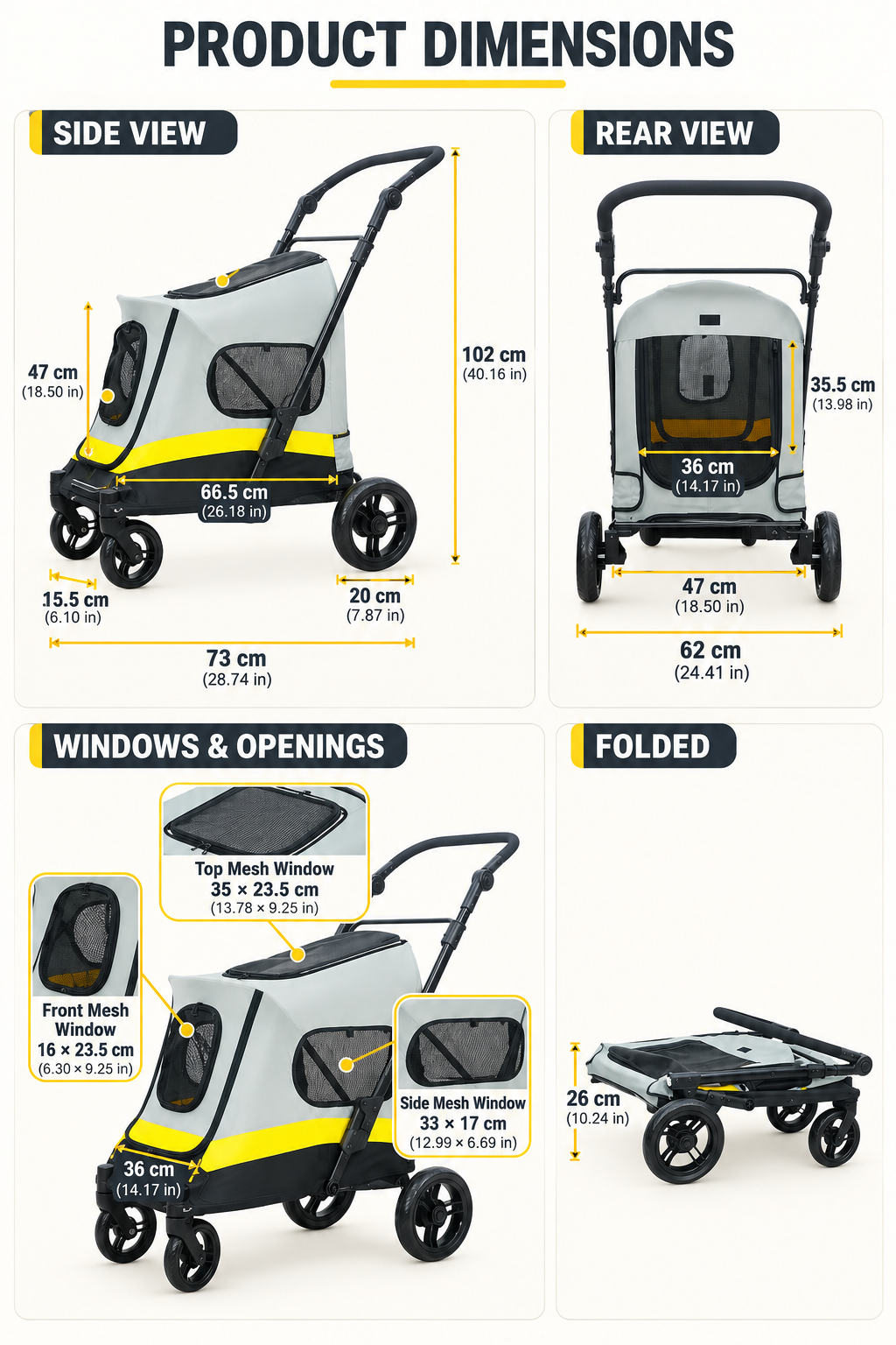 4-Wheel Folding Dog Stroller in Multiple Sizes