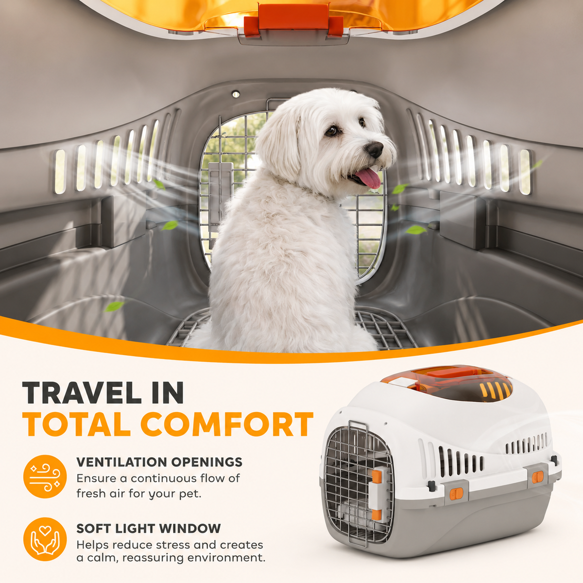 PawHut Cat & Small Dog Transport Crate – Steel Door, Food Bowl Included