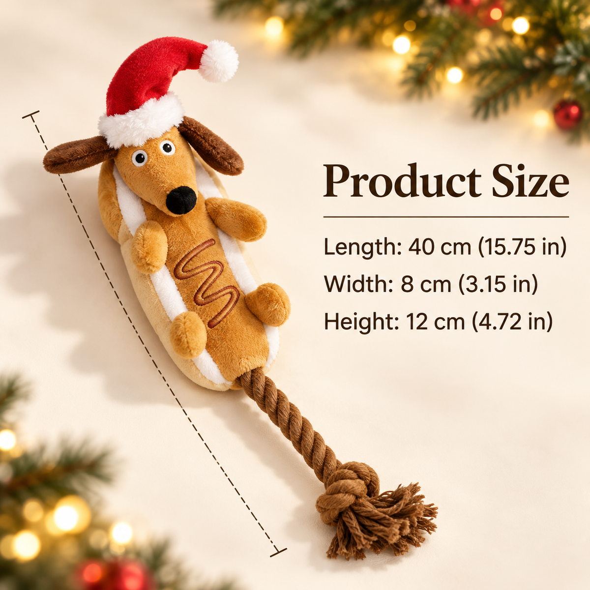 Christmas Dachshund Plush Dog Toy for Small & Medium Dogs