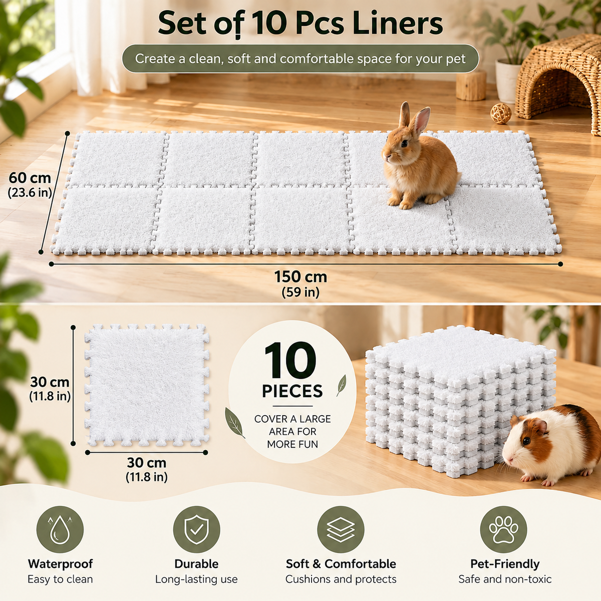 Waterproof Fleece Cage Liner for Small Pets | Pack of 4 or 10 | Rabbits, Guinea Pigs, Hamsters & Chinchillas