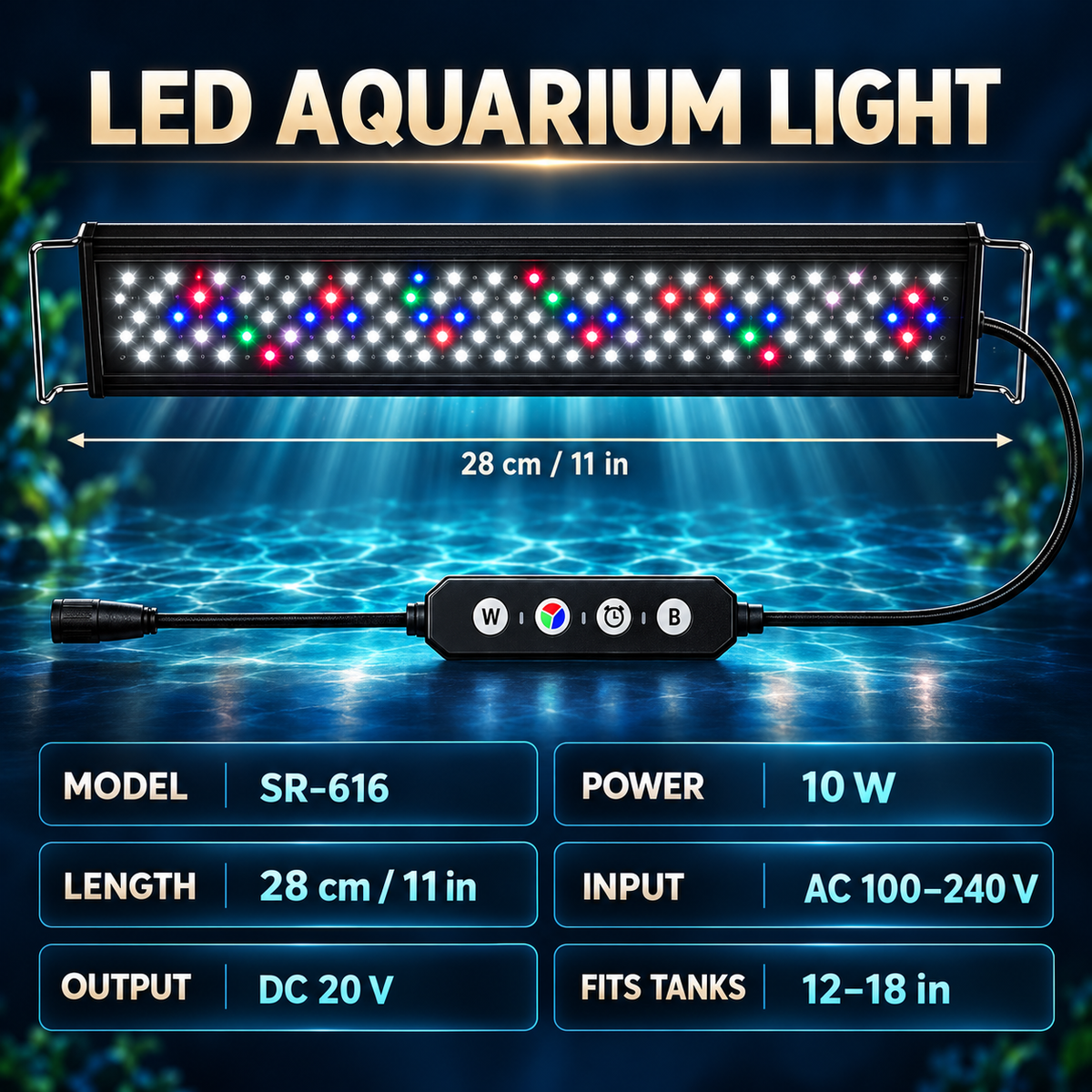 Full-Spectrum Aquarium LED Light with Timer & Adjustable Brightness