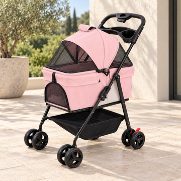 Pet Stroller with Adjustable Canopy & Storage Basket