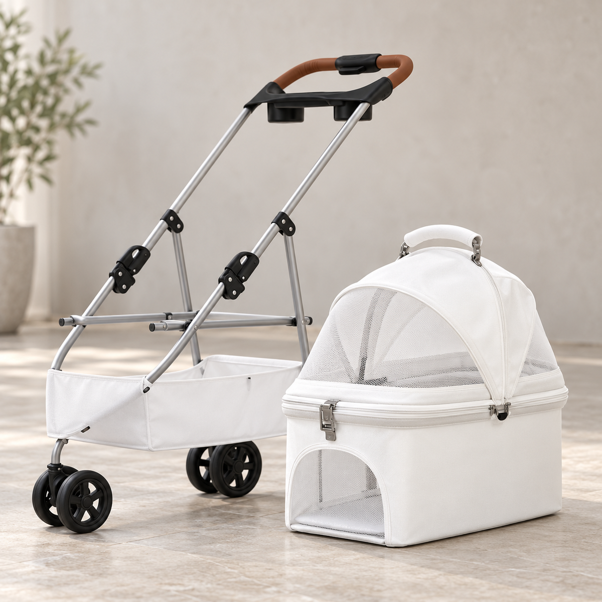 3-Wheel Pet Stroller with Detachable Basket