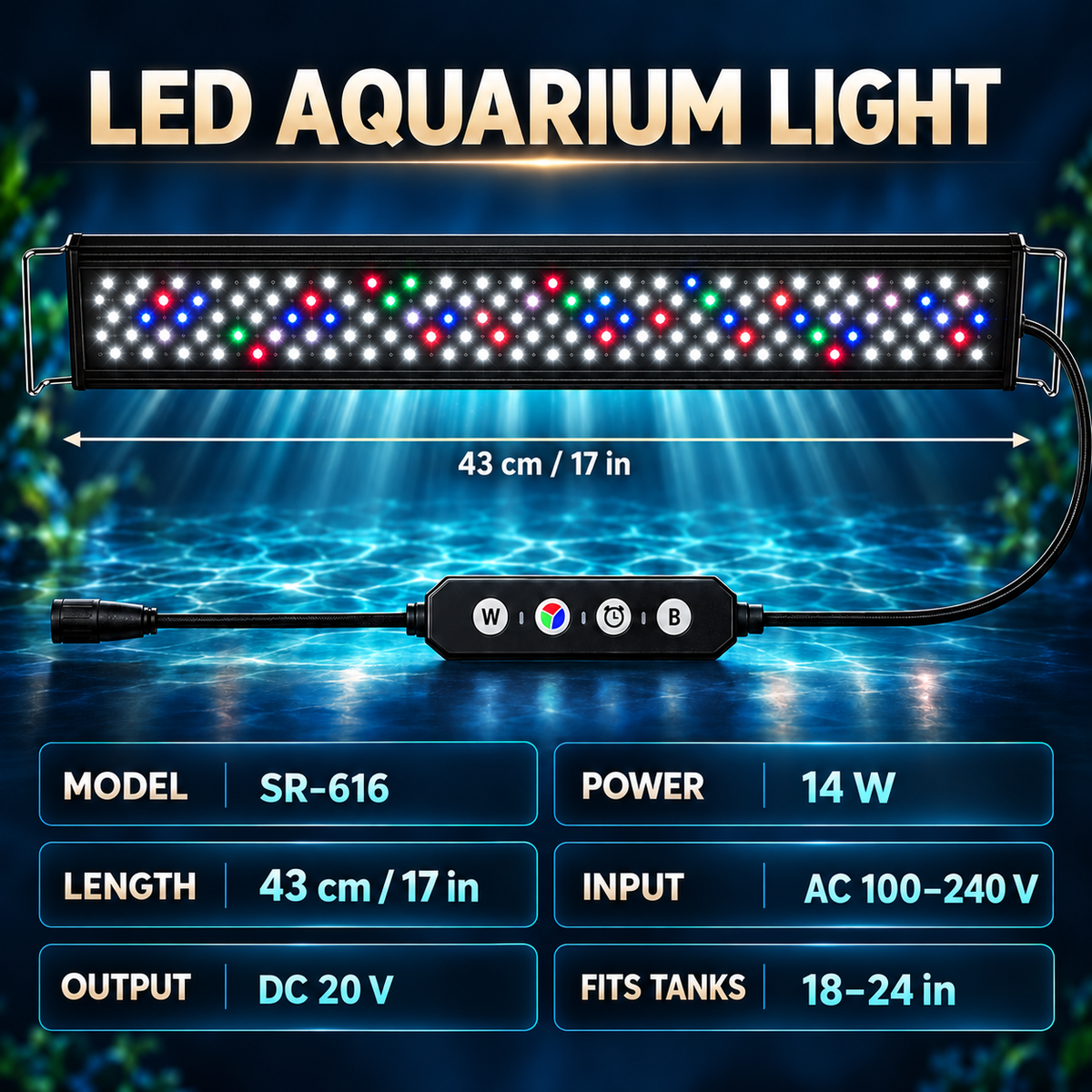 Full-Spectrum Aquarium LED Light with Timer & Adjustable Brightness