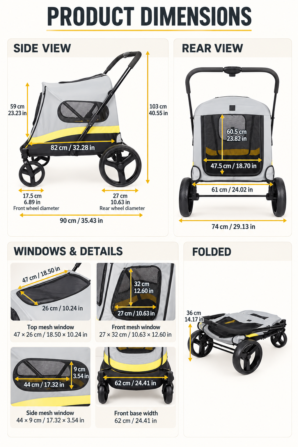 4-Wheel Folding Dog Stroller in Multiple Sizes