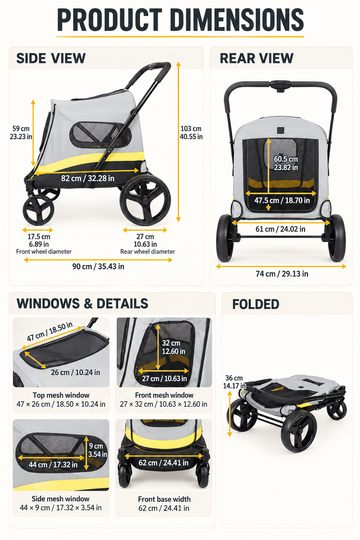 4-Wheel Folding Dog Stroller in Multiple Sizes