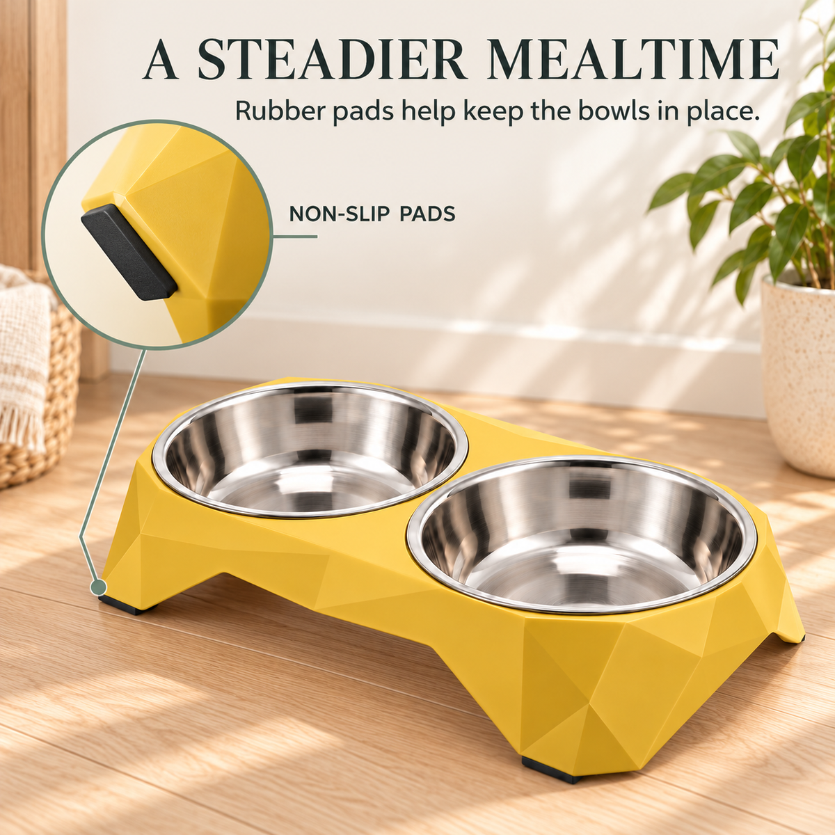 Diamond-Pattern Double Pet Bowl