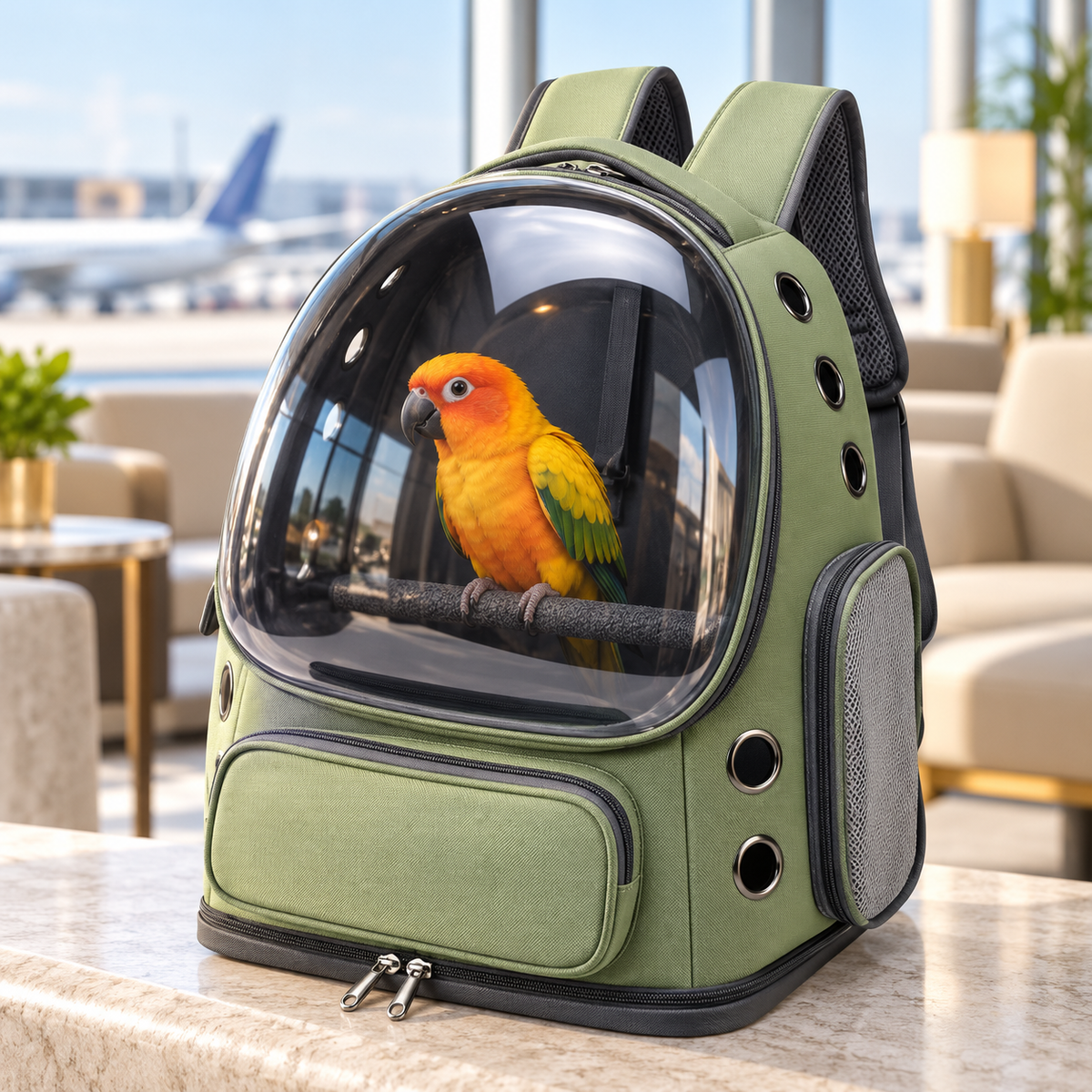 Ventilated Bird Carrier Backpack with Clear Viewing Window
