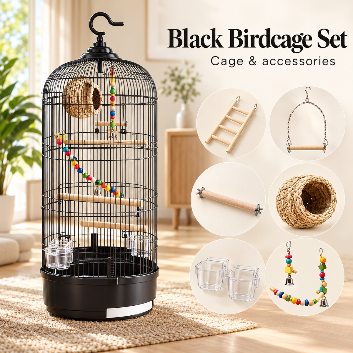 Round Dome-Top Bird Cage with Hanging Hook