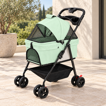 Pet Stroller with Adjustable Canopy & Storage Basket