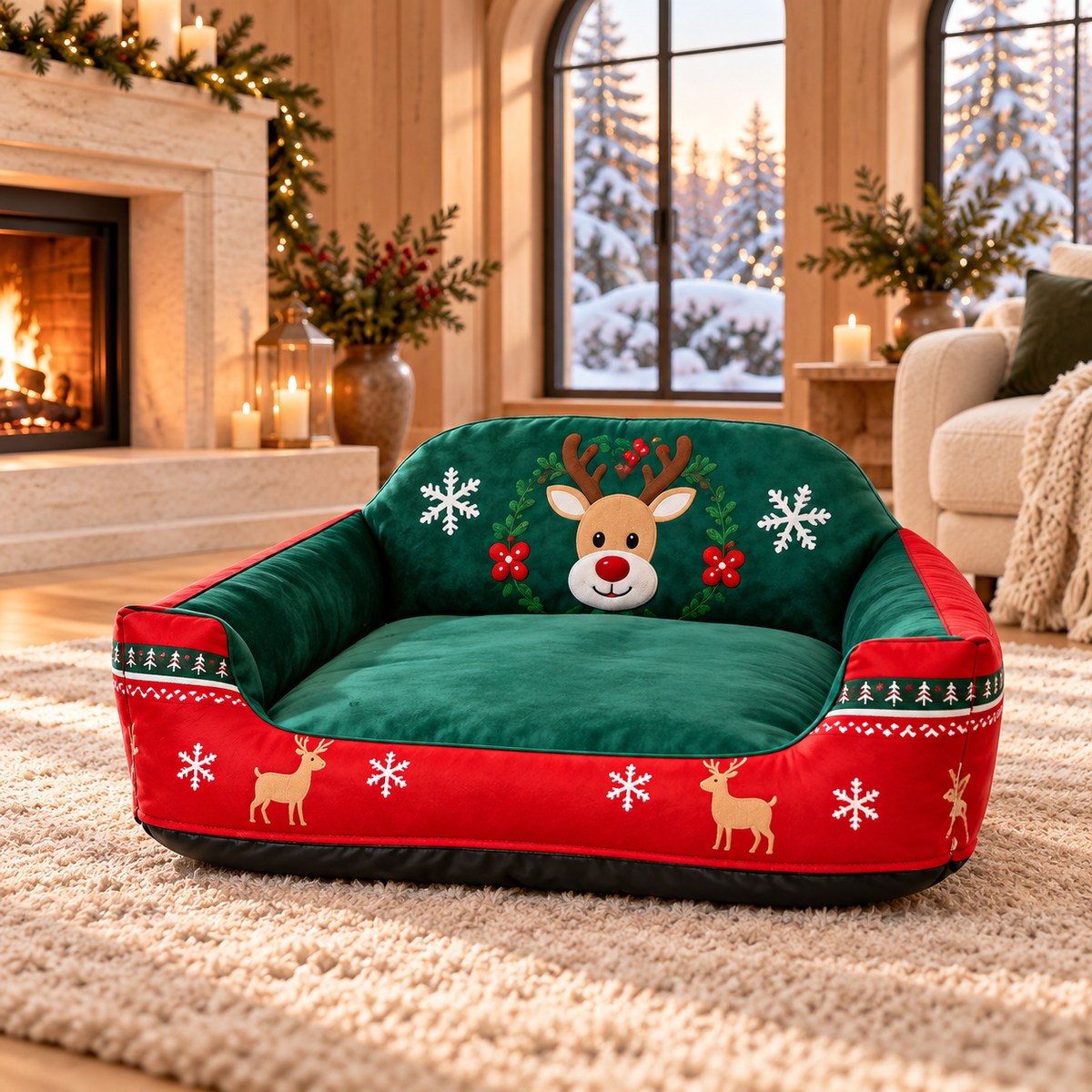 Christmas Sofa Pet Bed for Cats & Small Dogs