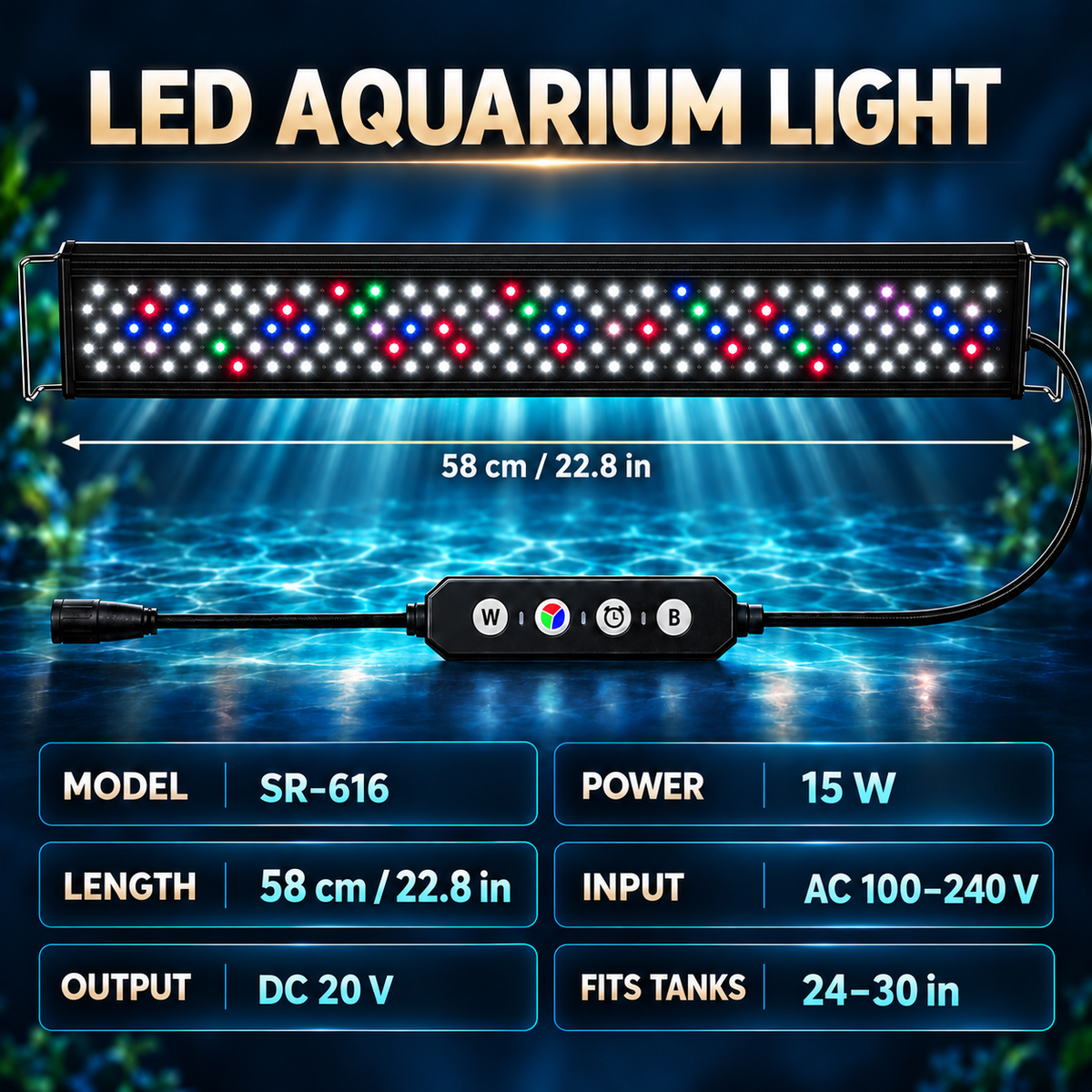 Full-Spectrum Aquarium LED Light with Timer & Adjustable Brightness
