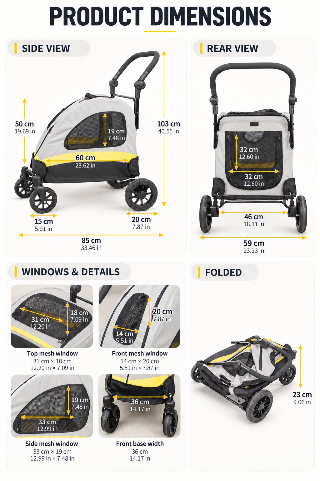4-Wheel Folding Dog Stroller in Multiple Sizes