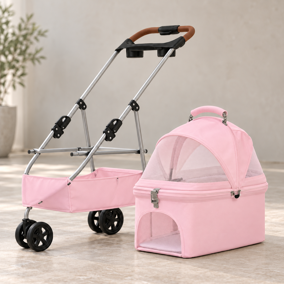 3-Wheel Pet Stroller with Detachable Basket