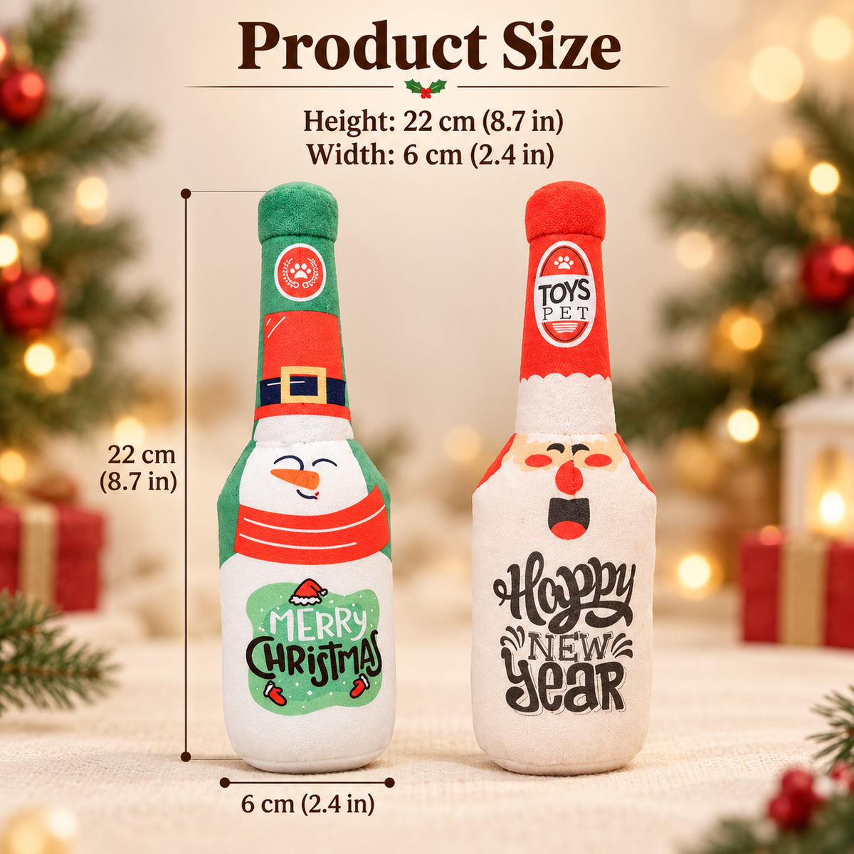 Christmas Squeaky Plush Bottle Dog Toy