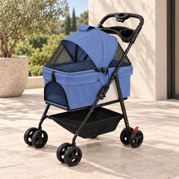 Pet Stroller with Adjustable Canopy & Storage Basket