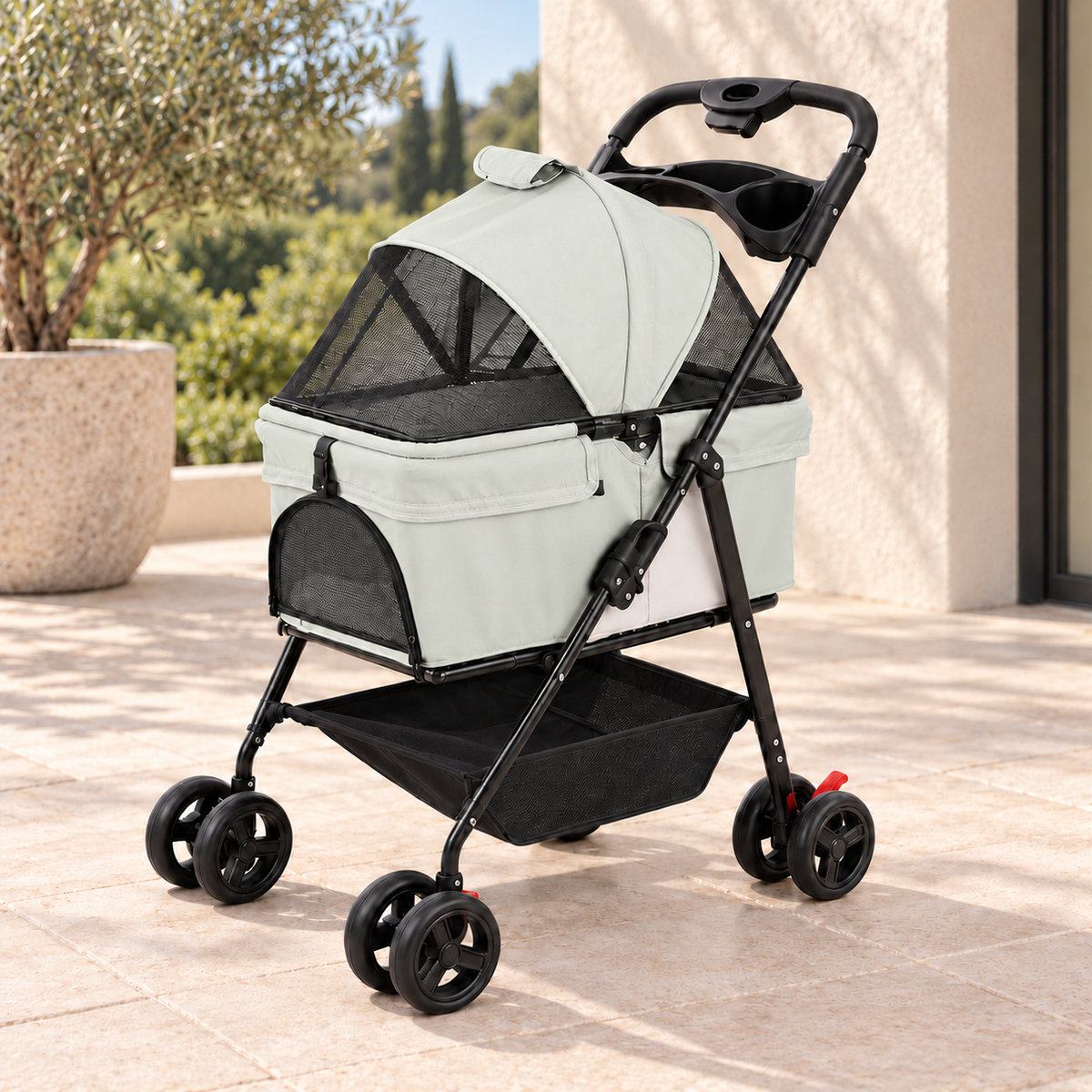 Pet Stroller with Adjustable Canopy & Storage Basket