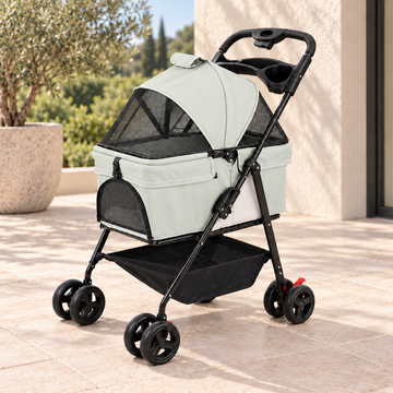 Pet Stroller with Adjustable Canopy & Storage Basket