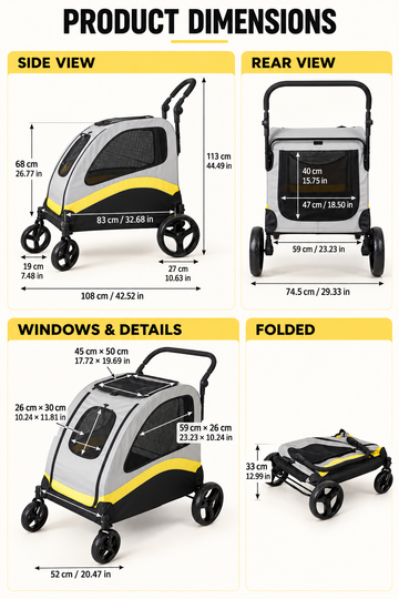 4-Wheel Folding Dog Stroller in Multiple Sizes
