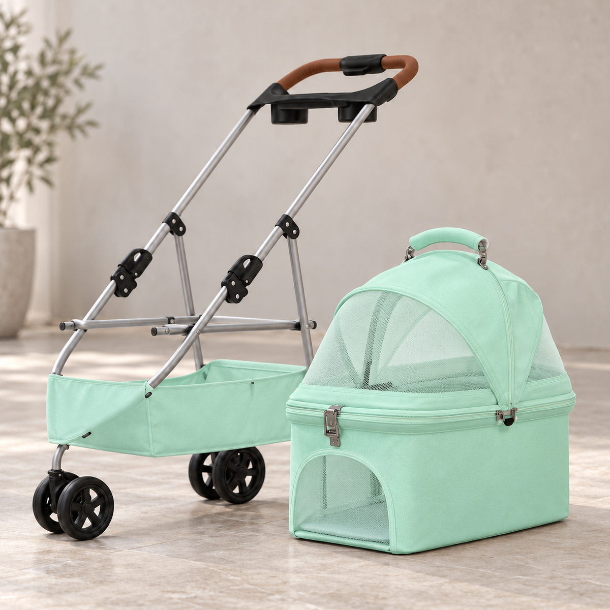 3-Wheel Pet Stroller with Detachable Basket