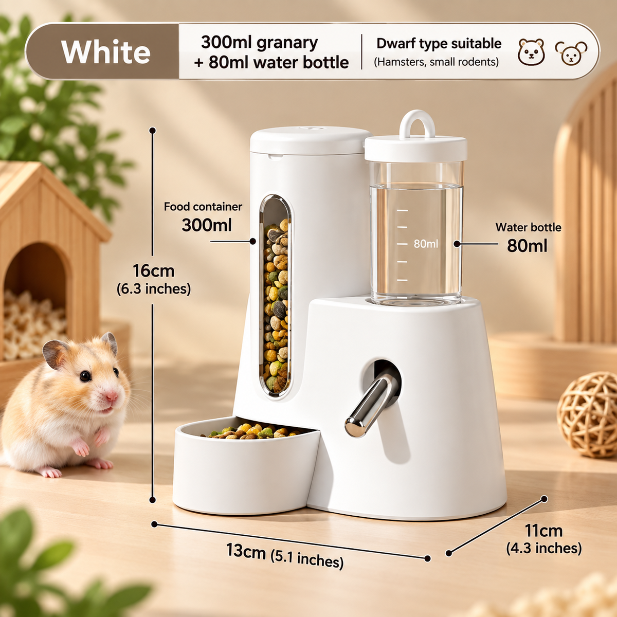 2-in-1 Hamster Feeder & Waterer – Large Capacity Leakproof Automatic Dispenser