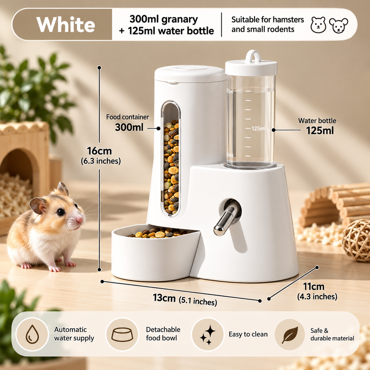 2-in-1 Hamster Feeder & Waterer – Large Capacity Leakproof Automatic Dispenser