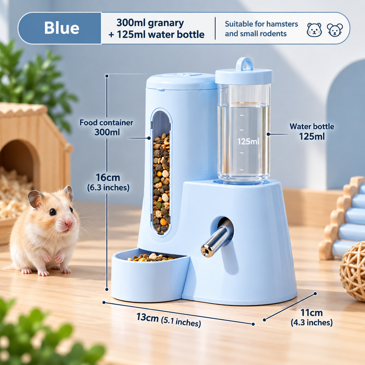 2-in-1 Hamster Feeder & Waterer – Large Capacity Leakproof Automatic Dispenser