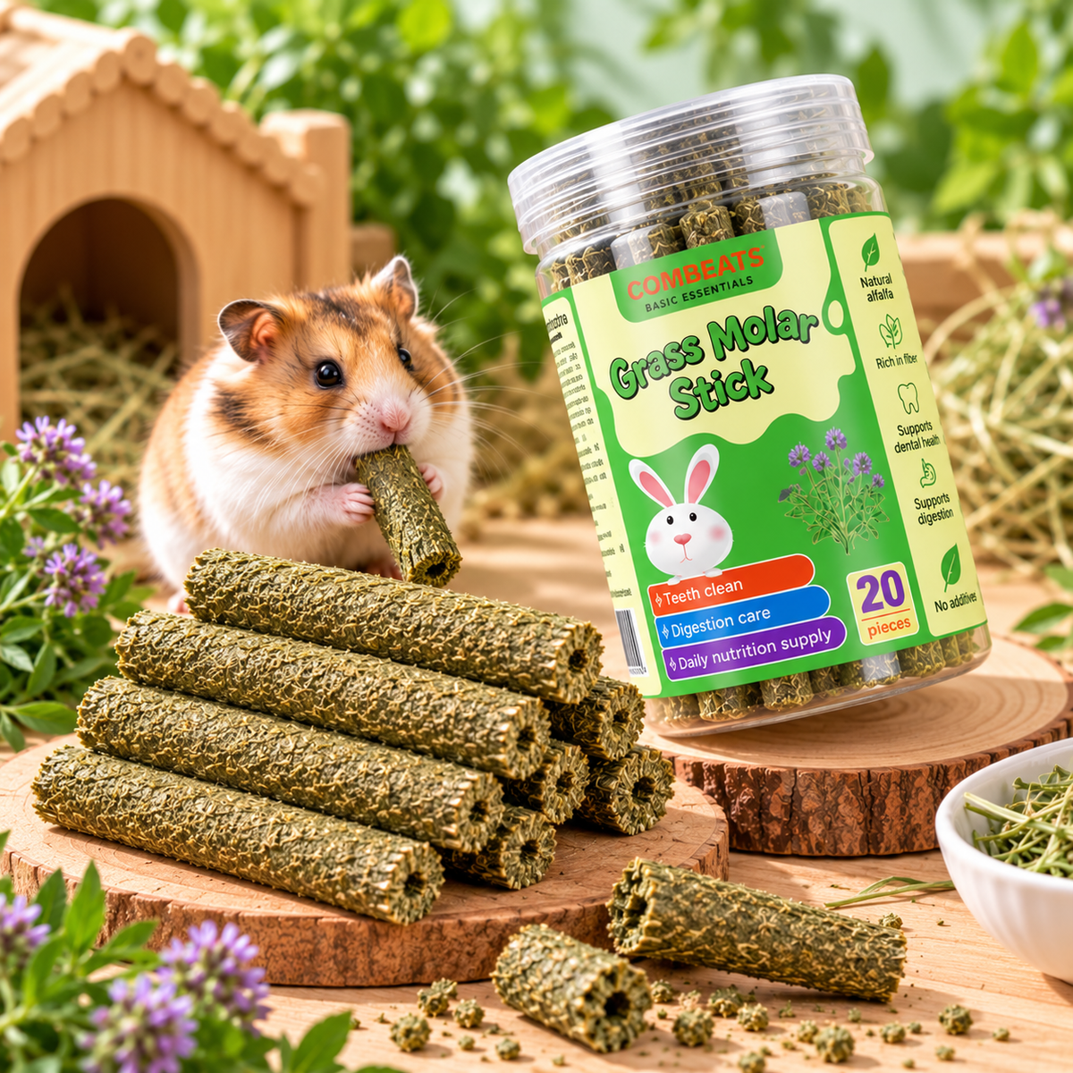 Natural Chew Sticks for Small Pets – Timothy Grass, Carrot & Herbal Flavours | 6 Varieties