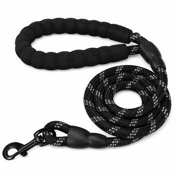 Reflective Dog Leash – Strong Nylon Rope with Soft Handle in black