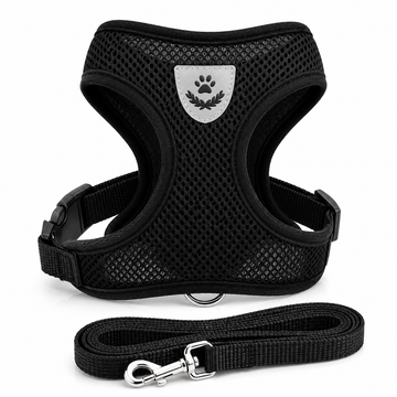 Breathable Mesh Harness with Leash – Adjustable & Reflective for Dogs and Cats in black
