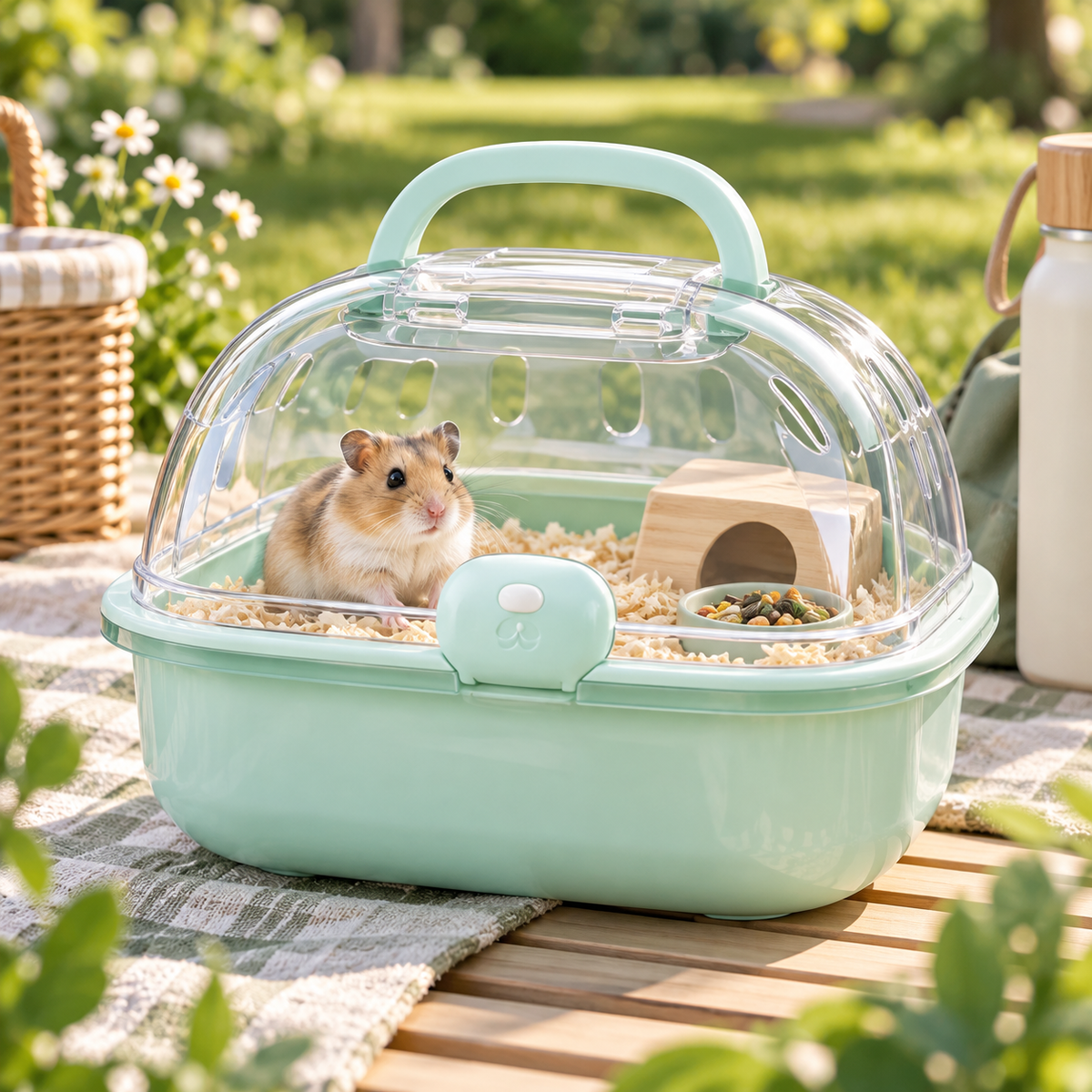 Portable Hamster Travel Carrier – Transparent Mini Cage with Handle