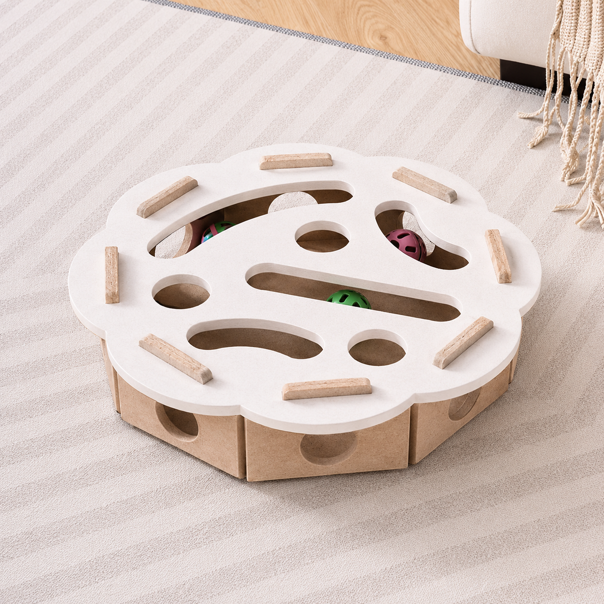 Interactive Cat Puzzle Toy Box – Felt Activity Board with Ball for Indoor Cats