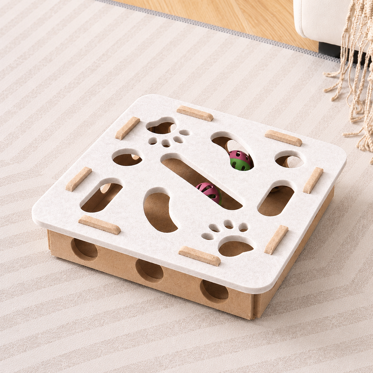 Interactive Cat Puzzle Toy Box – Felt Activity Board with Ball for Indoor Cats