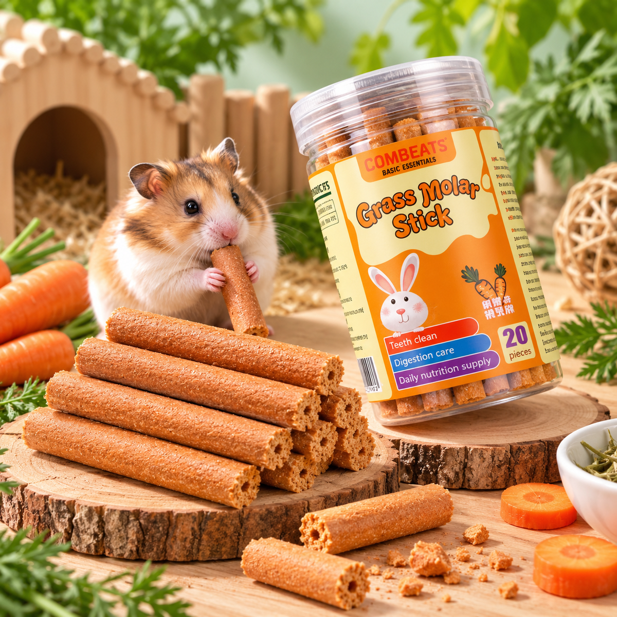 Natural Chew Sticks for Small Pets – Timothy Grass, Carrot & Herbal Flavours | 6 Varieties