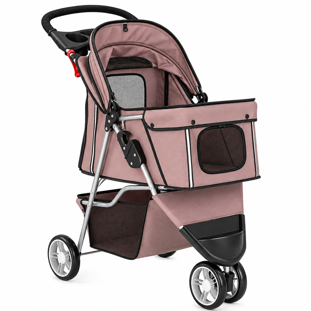 Premium Foldable Pet Stroller – Adjustable Canopy, Rear Brake & Storage Basket