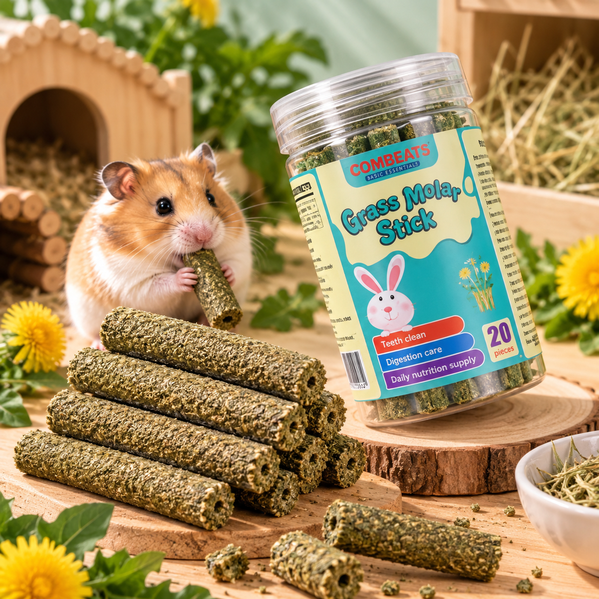 Natural Chew Sticks for Small Pets – Timothy Grass, Carrot & Herbal Flavours | 6 Varieties