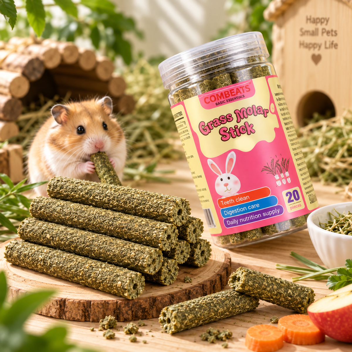 Natural Chew Sticks for Small Pets – Timothy Grass, Carrot & Herbal Flavours | 6 Varieties